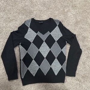 Express V-Neck Black and Gray Argyle Sweater